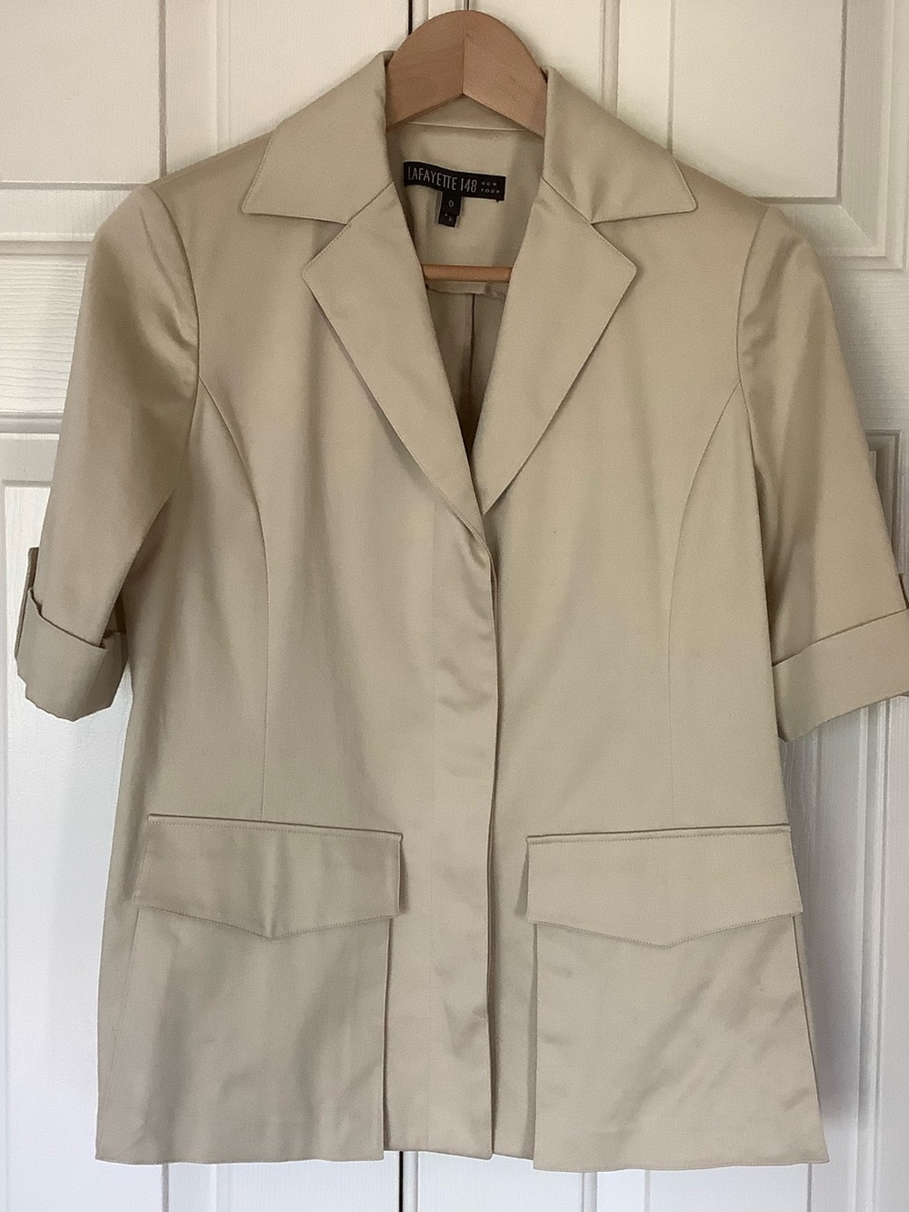 Lafayette 148 New York Cream Short-Sleeve Notch Collar Blazer
